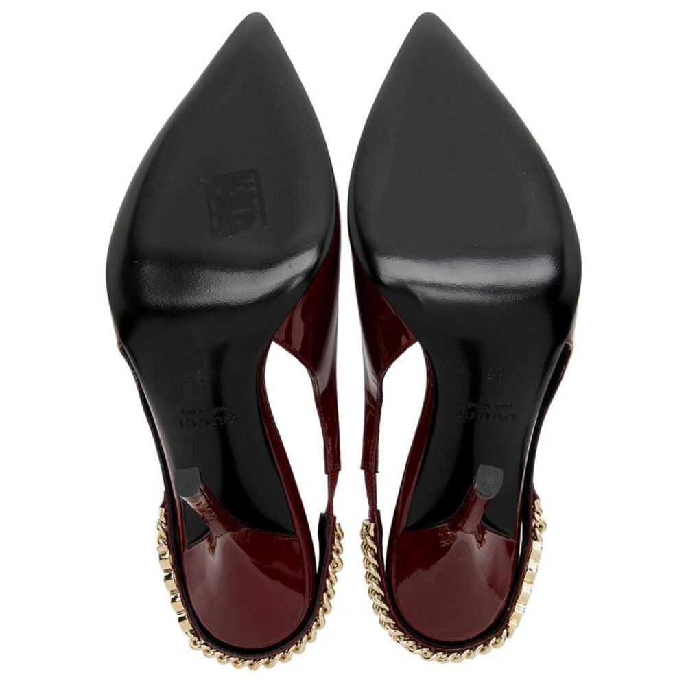 Gucci Patent Leather Chain Logo Signoria Slingback Pumps - Size 7 / 37 - Picture 6 of 8